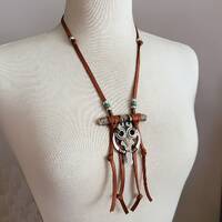 Owl Necklace - Upcycled Key Jewelry - Repurposed Key, Twig, C Clip Necklace - Rustic, Fall Leather N