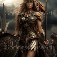 Athena Art Print, Warrior Goddess with Owl (Digital Download)