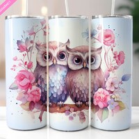 Floral Owls Tumbler Wrap, Sublimation Design (Digital Download PNG)