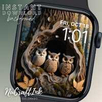 Fall Owls Apple Watch Face Wallpaper Cute Baby Owls Smartwatch Face For Autumn Nature Inspired Paper