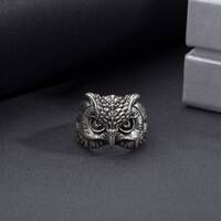 Sterling Silver Owl Ring, Oxidized 925 Silver Owl Ring, Unisex Animal Jewelry, Birthday Gift For Men