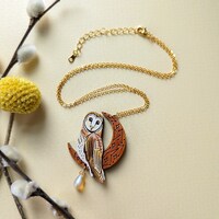 Celestial Owl & Moon Hand-Painted Layered Wood Necklace
