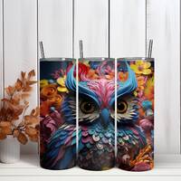 3D Multicolor Owl 20oz Sublimation Tumbler Designs, Straight and Tapered Skinny Tumbler Wrap PNG, Su