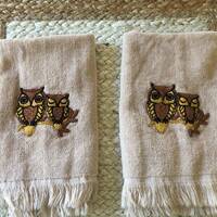 MCM Embroidered Owl Hand Towels