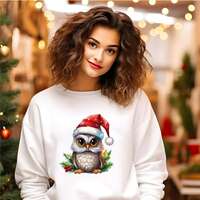 Cute Owl Christmas Sweatshirt, Christmas Owl Tee, Santa Clipart Owl Pajama, Christmas Art Sweatshirt