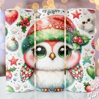 Watercolor Christmas Owl Tumbler Wrap, 20 oz Skinny Sublimation Tumbler Digital Download, Owl Christ