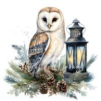 Barn Owl with Christmas Lantern JPG Clipart Bundle- Digital Download