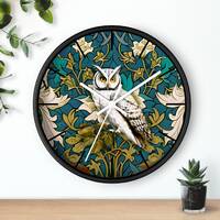 Owl Wall Clock William Morris Inspired Art Nouveau Floral Cottagecore Unique Home Decor Living Room
