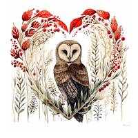 Wild Heart Woodland Owl Print Barn Owl Wildlife Digital Illustration Valentine Printable JPG 12x12 I