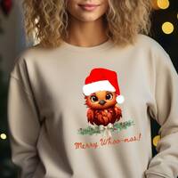 Festive Owl Sweatshirt: Stay Warm with a Cute Santa Hat Owl Design and Whimsical 'Merry Whoo-mas
