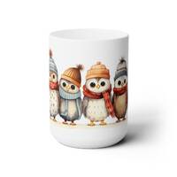 Cute Owl Mug with Beanies and Scarves, Wrap Around Cartoon Owls, Owl Mug Design, Owl Coffee Cup, Gif
