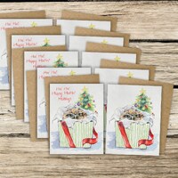 Christmas Owl Set of 10 Cards, Holiday Card, Owl Art, Watercolor Art Card, Wildlife Card, Wildlife A