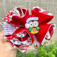 Christmas owl hair bow. Christmas owl bow. Christmas hair bow. Owl Christmas hair bow. HANDMADE.