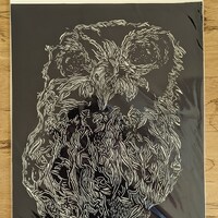 Galaxy Owl Art Print, 11"x14", Linocut Art Print