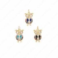 18K Gold Filled Owl Pendant, MicroPave CZ Enamel Owl Charm, Bird Necklace, Flying Pendant, DIY Jewel