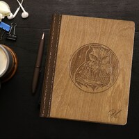 Personalized Wood Leather Notebook - Christmas Men's Gift for Travelers, Mentors, and Officiants