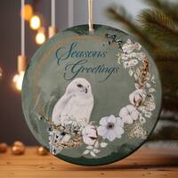 Christmas Owl Wreath Ornament Sublimation, Bird Christmas Decor, Christmas Round Ornament PNG, Chris