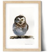 Little Owl Watercolor Painting, Small Original Artwork, New Year Christmas Gift For Bird Lover, Kids