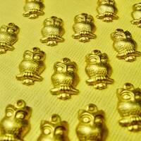 6 Brass Gold Owl Charm Beads 12mm
