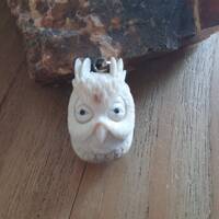 Owl Head Pendant, Owl Carving Deer Antler Bali Jewelry OW02