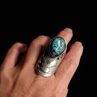 Sterling Silver and Raw Turquoise Ring - Owl Totem
