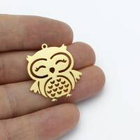 24k Gold Plated Owl Pendant, Owl Charm, Owl Earrings, Gold Plated Animal Jewelry, Bird Jewelry, Lase