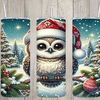Seamless Cute Baby Owl & Santa Hat Design, Christmas 20 oz Skinny Straight Tumbler Sublimation D