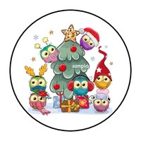 30 Cute Christmas Owls Stickers, Envelope Seals, Tags, Favors, Labels, Stamps, 1.5", Round