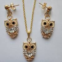 Gold Owl earrings with matching necklace