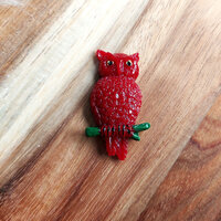 Handmade Berry Red Resin Owl Brooch: Whimsical Bird Jewelry
