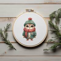 Winter Cross Stitch Pattern With Cute Owl, Counted Cross Stitch Diagrams, Christmas Cross Stitch Cha