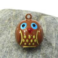 Owl Bells, Four (4) Brown 20x19mm Brass Owl Bells, Charm Bracelet Bells, Jewelry Supplies, Beading S