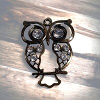 Owl Rhinestone Necklace Pendant Brown Night Bird Collectable Wise Luck Fortune