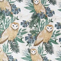 Barn owls in the forest beige floral quilting cotton fabric by Half yard or Fat quarter