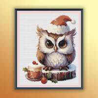 Watercolor Christmas Owl Counted Cross Stitch PDF Pattern, Winter Birds, Hand Embroidery, Modern Cro