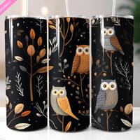 Boho Owl Tumbler Wrap: Fall Floral Seamless Design (Digital Download PNG)