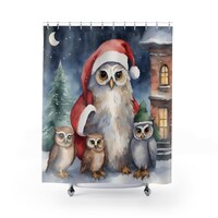 Christmas Owl Shower Curtains Waterproof feathered bathroom accents Durable and funny shower curtain