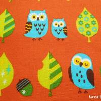 Kawaii Japanese Fabric - Leaves Owls on Orange - Half Meter (pu130820)