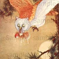 Thumbelina and Owl Friend from a Classic Fairy Tale, Vintage Image by  Children's Book Illustrat