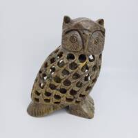 Vintage Hand Crafted Stone Owl And Baby Owl Inside Figurine