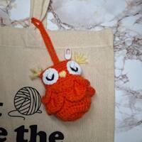Handmade Crochet Orange Owl Bag Charm/ Wireless headphone Case