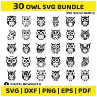 30 Owl SVG Bundle, svg, dxf, png, eps, pdf