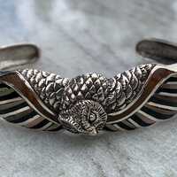 Sterling Silver Owl Cuff Bracelet, Koa Wood, Mother of Pearl
