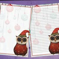 Whimsical Christmas Owl Letter Writing Paper A5 Lined/Unlined Penpal Supplies