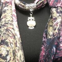 Owl Pendant Scarf: Multicolor Viscose Jewelry Scarf