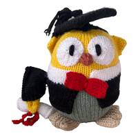 Vintage hand knitted graduation wise owl soft toy 1980s