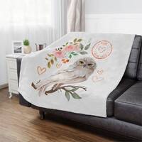 Beautiful owl with flowers Minky Blanket, Micro fleece ultra fine microfiber throw blanket with owl 