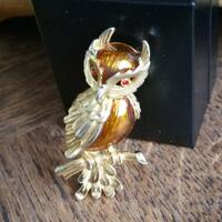 Beautiful Vintage Traffari Gold Plated Copper Owl brooch - 1960's