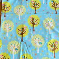 1.8 YD Quilted Owls Fabric Pastel Blue Cotton Print Anu