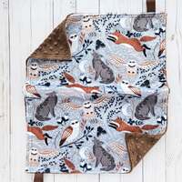 Forest Animals Minky Lovey: Fox, Wolf, Owl, Baby Snuggle Blanket, Brown Back